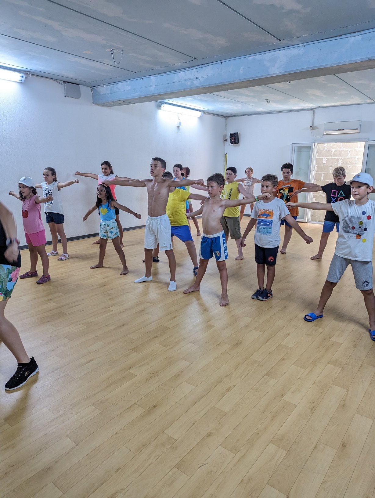 a group of children and adults in a dance class